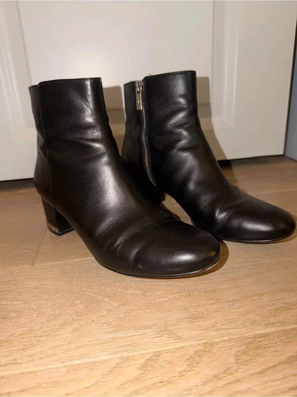 Michael Kors Black Leather Ankle Booties with Side Zip